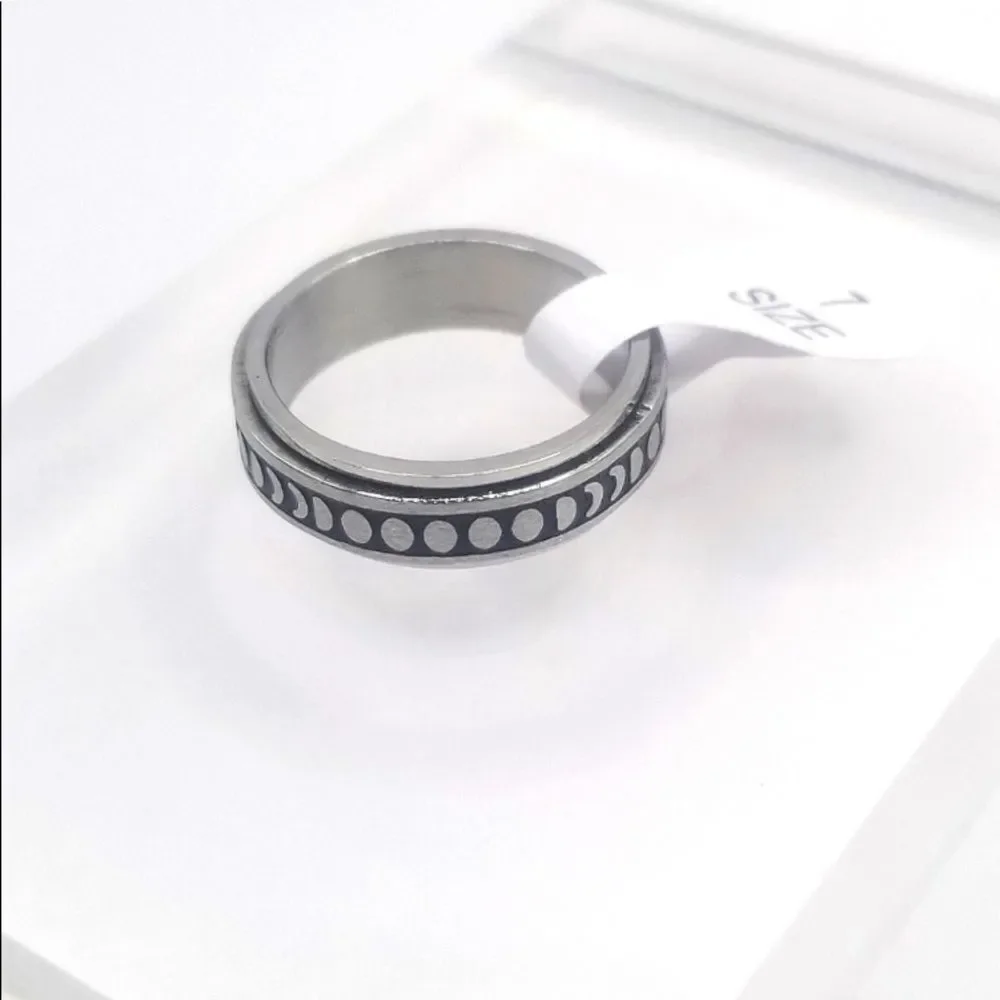 Silver Stainless Steel Fidget Spinner Ring Size 5